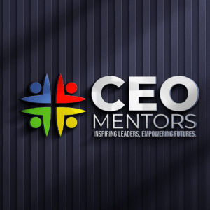 Colorful logo of CEO Mentors with tagline on a dark background.