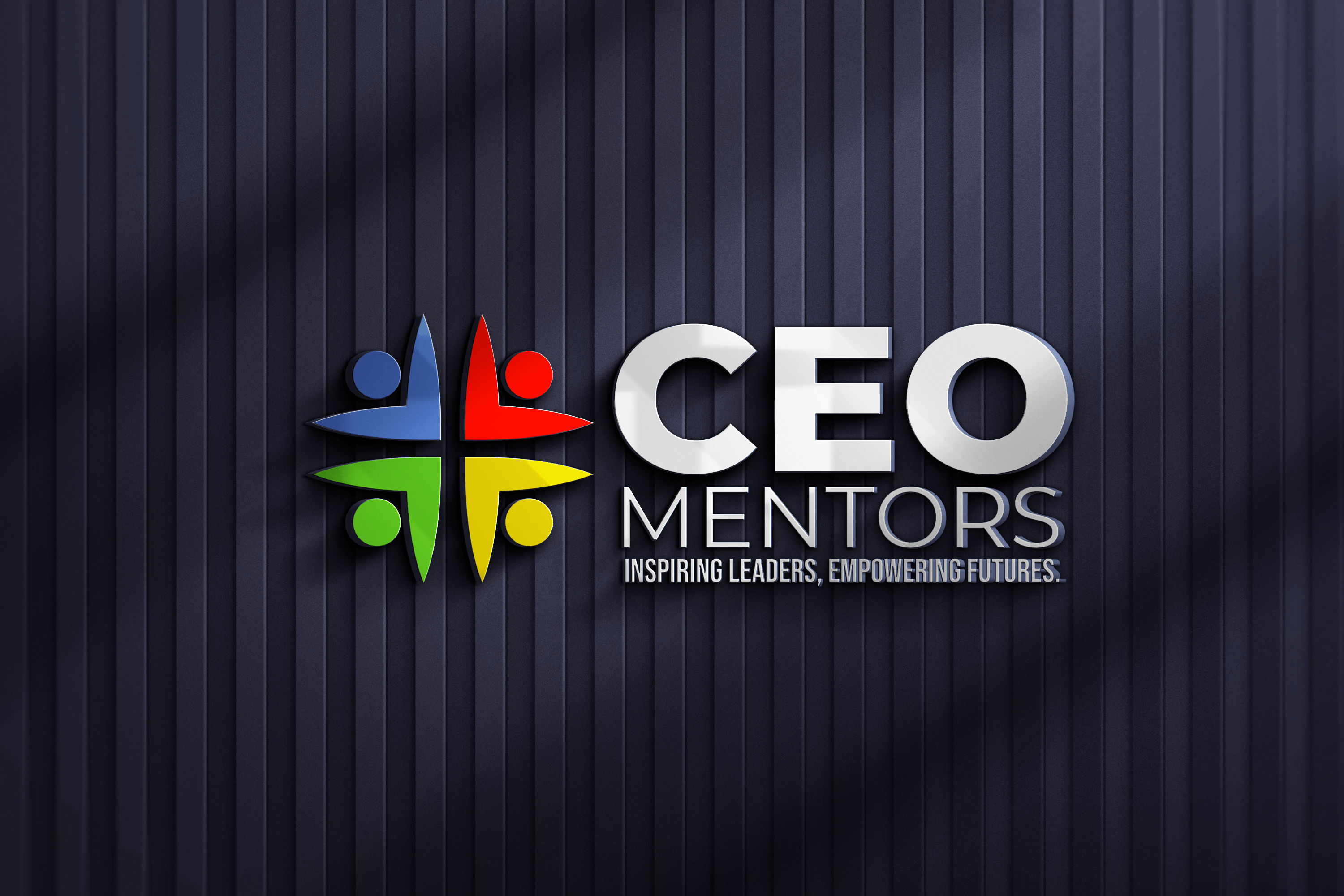 Colorful logo of CEO Mentors with tagline on a dark background.