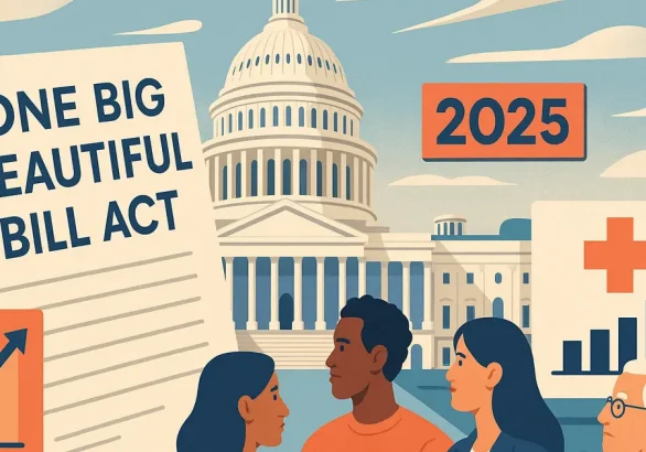 Illustration of diverse people discussing the 2023 Inflation Reduction Act near the Capitol.